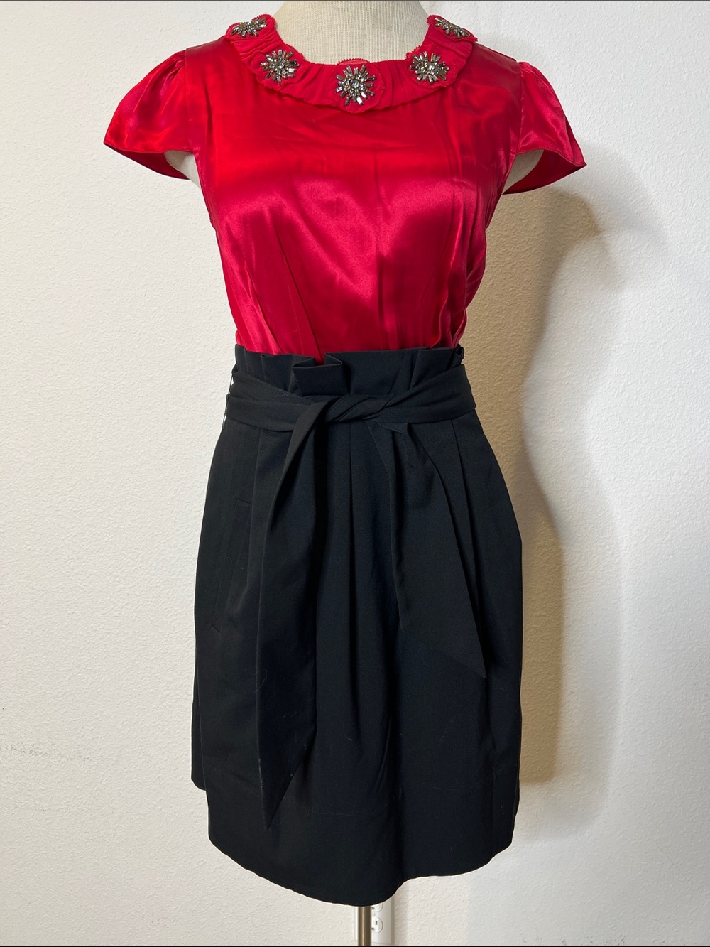 BCBG Black High-Waist Tie Paperbag Skirt Dress